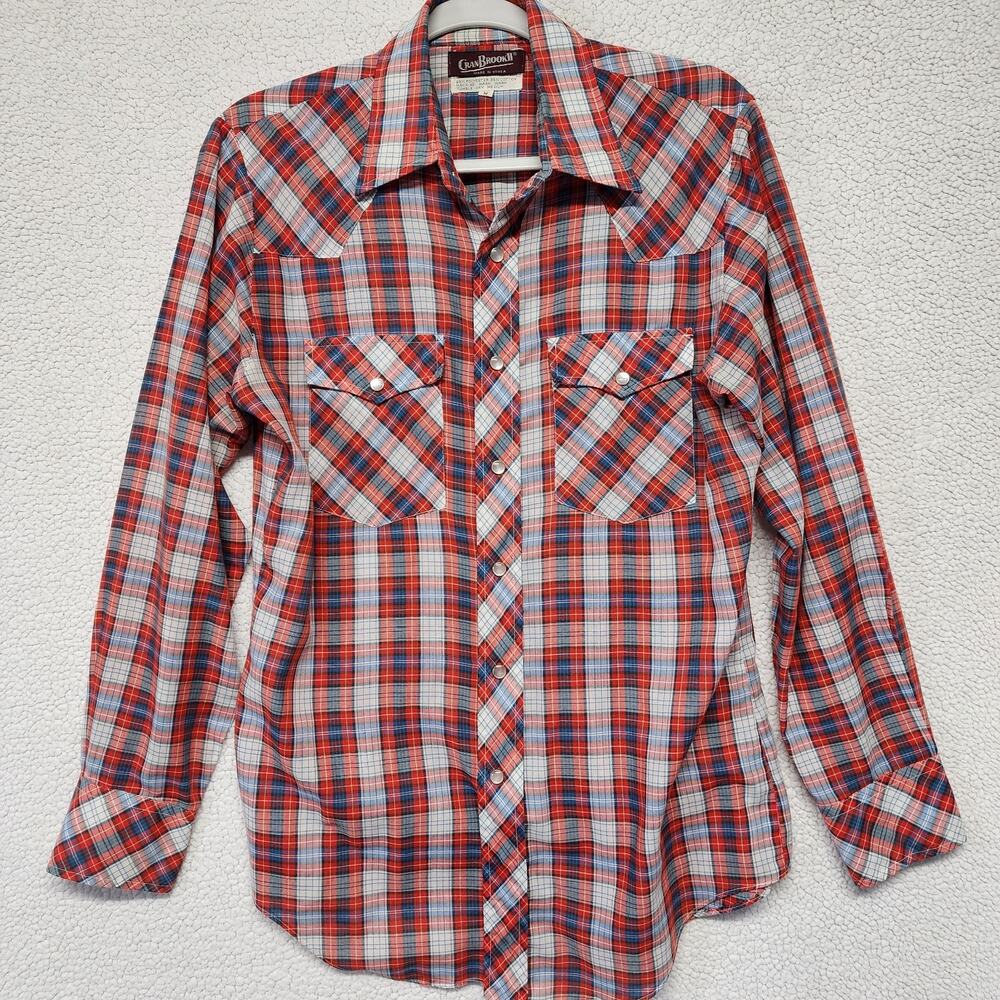 CranBrook Mens Western Pearl Snap Shirt Sz M Red Lightweight Cattleman Western